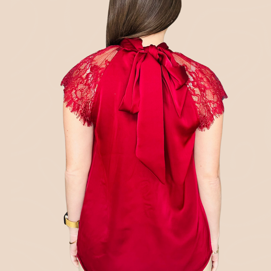 Burgundy Lace Sleeve blouse By Gracia