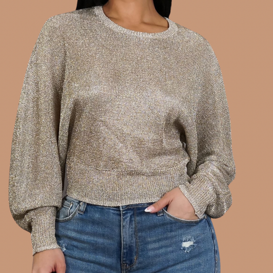 Gold Metallic Mesh Sweater