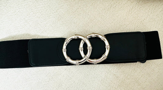 Black Silver Buckle Elastic Belt