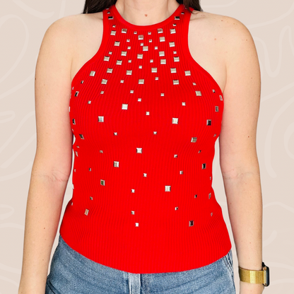 Silver Stud Red Tank Top