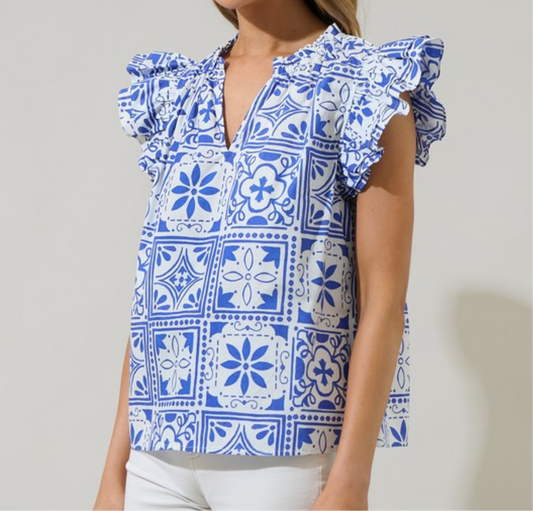 Capri Blue Print Top