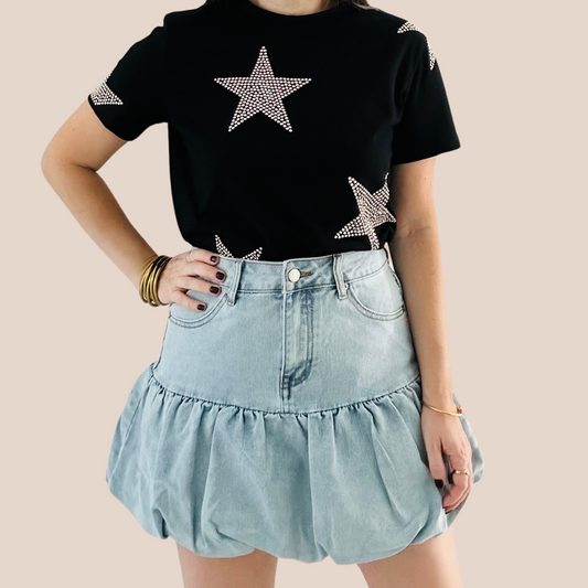 Denim Bubble Mini Skirt