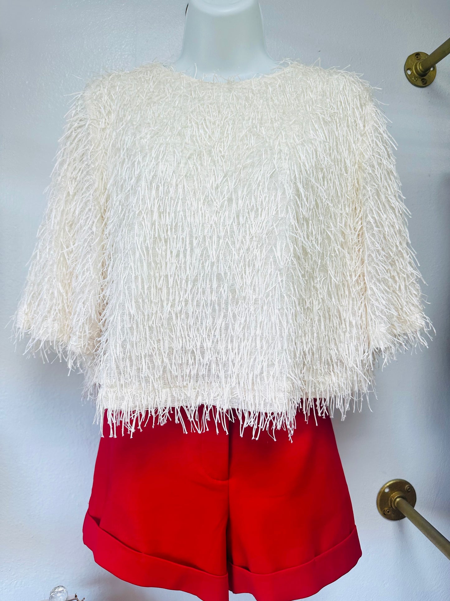 Ivory Sequin Fringe Bell Sleeve top