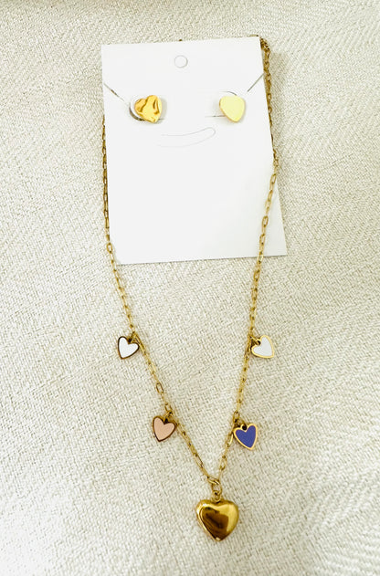 Mini hearts Chain necklace + earrings