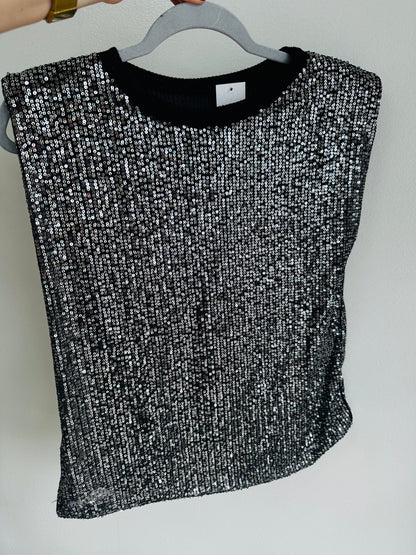 Black Silver Sequin Top