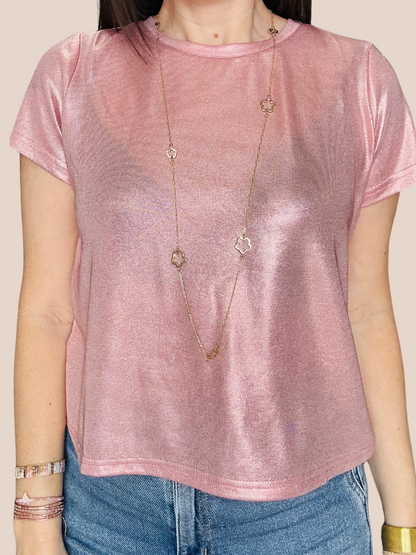 Metallic Pink  Loose Fit Shirt