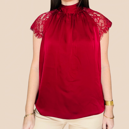 Burgundy Lace Sleeve blouse By Gracia