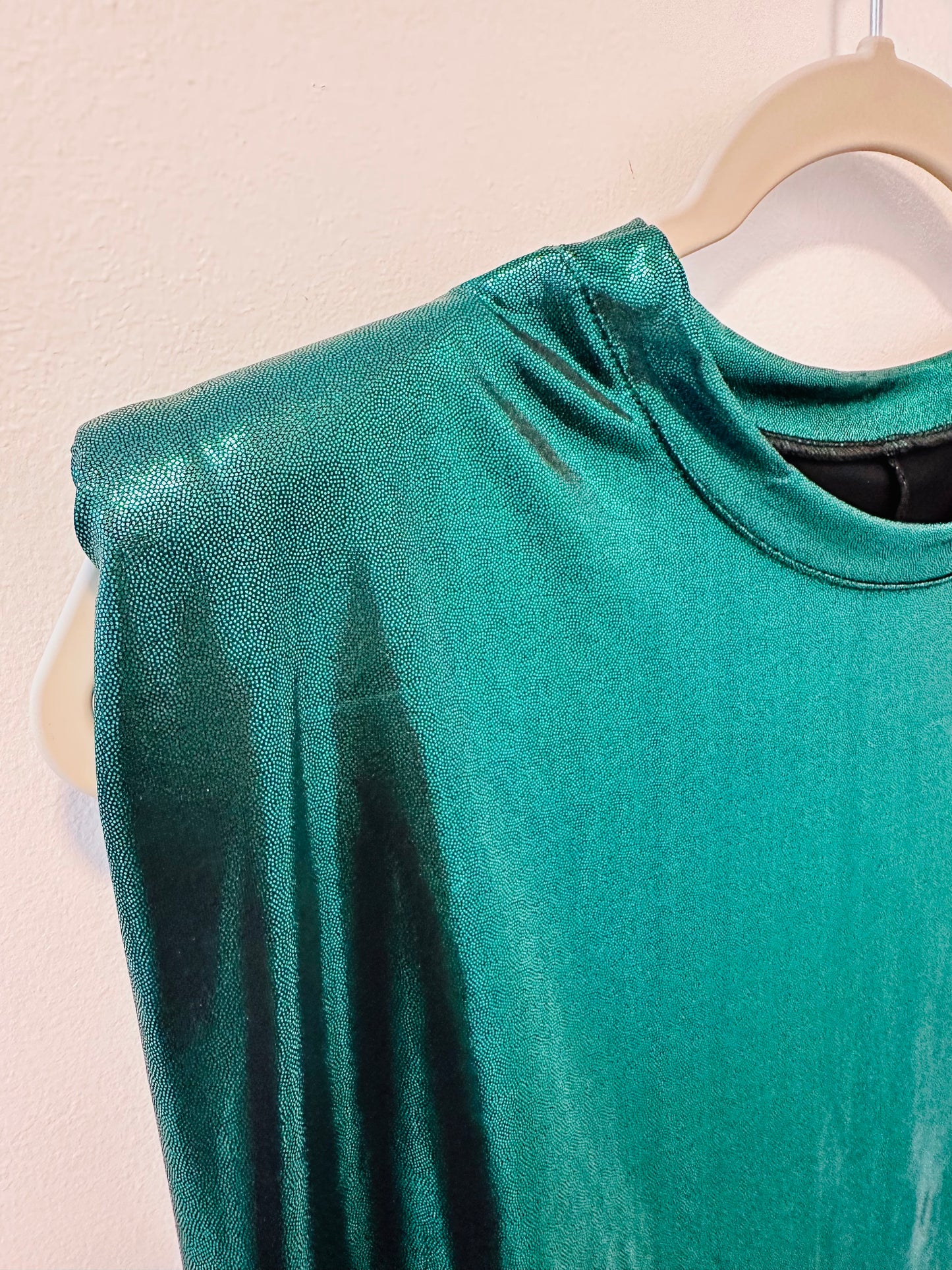 Green Metallic Shoulder Pads Top