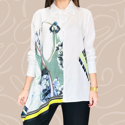 Asymmetric Print Blouse