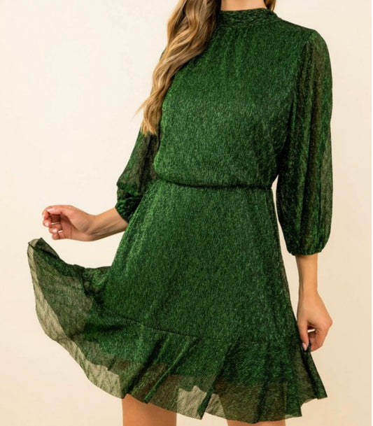 Green Sparkle Long Sleeve   Dress- PLUS