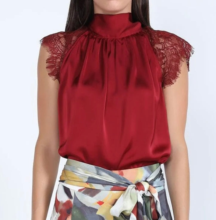 Burgundy Lace Sleeve blouse By Gracia