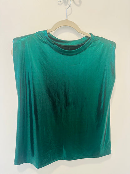 Green Metallic Shoulder Pads Top