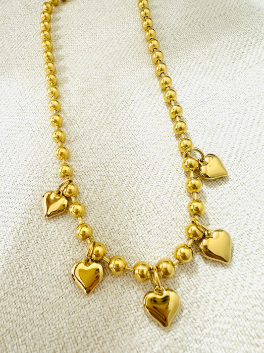 Ball Chain Hearts Necklace