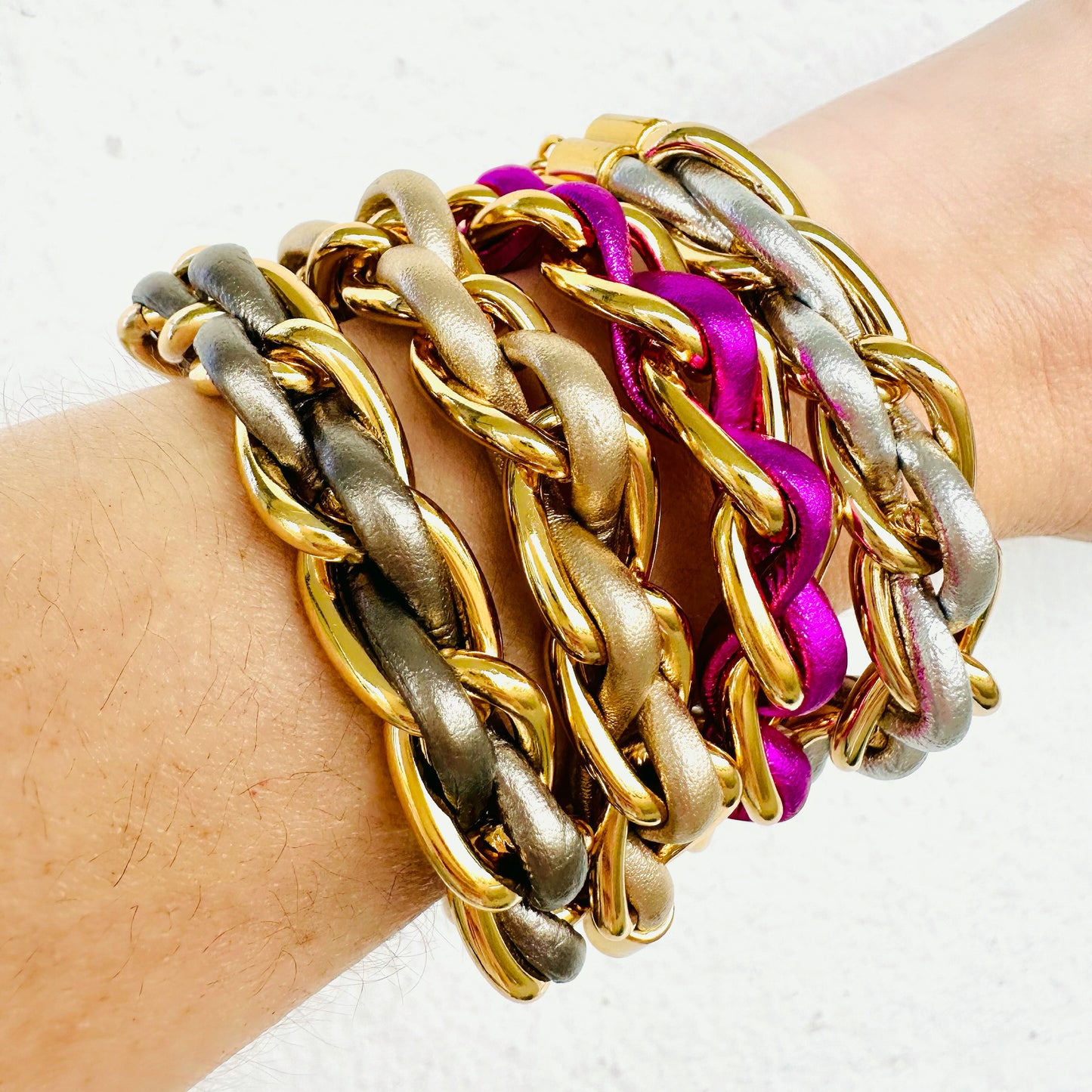 Thin Metallic Leather Gold Plated Bracelet