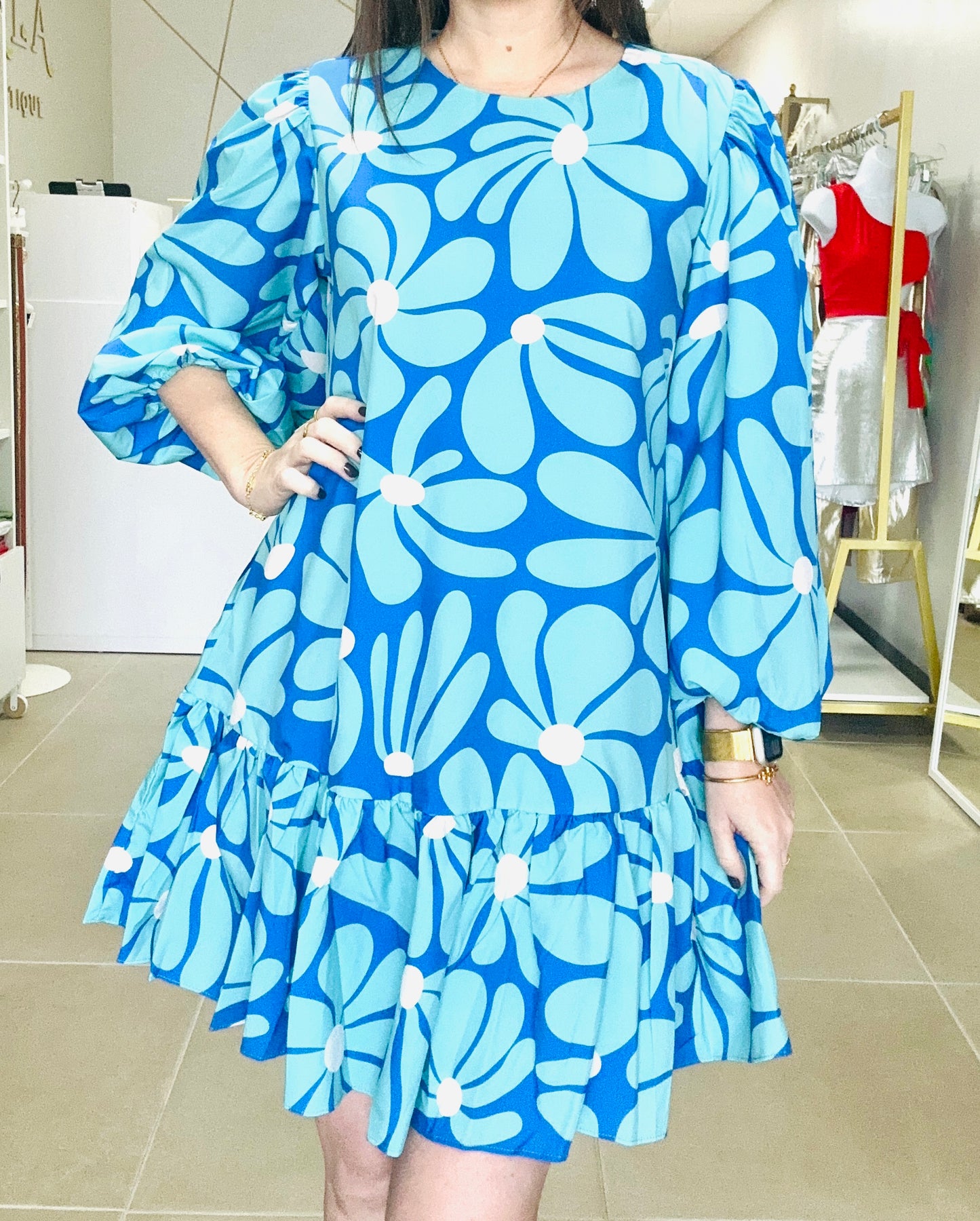 Turquoise Long Sleeve  - Flora Dress