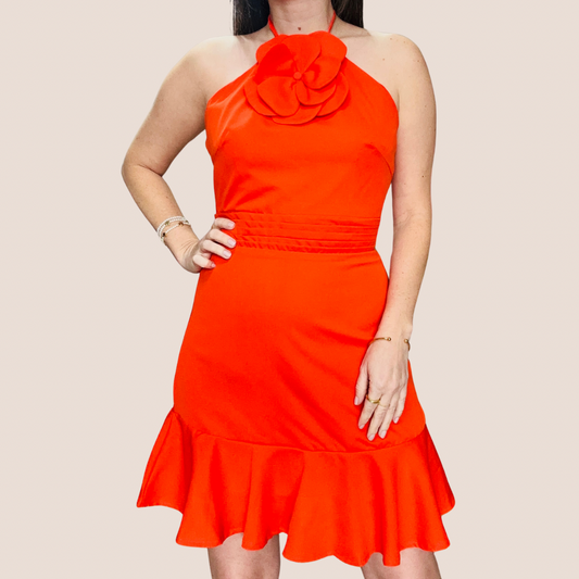 Orange  Rosette Halter Dress