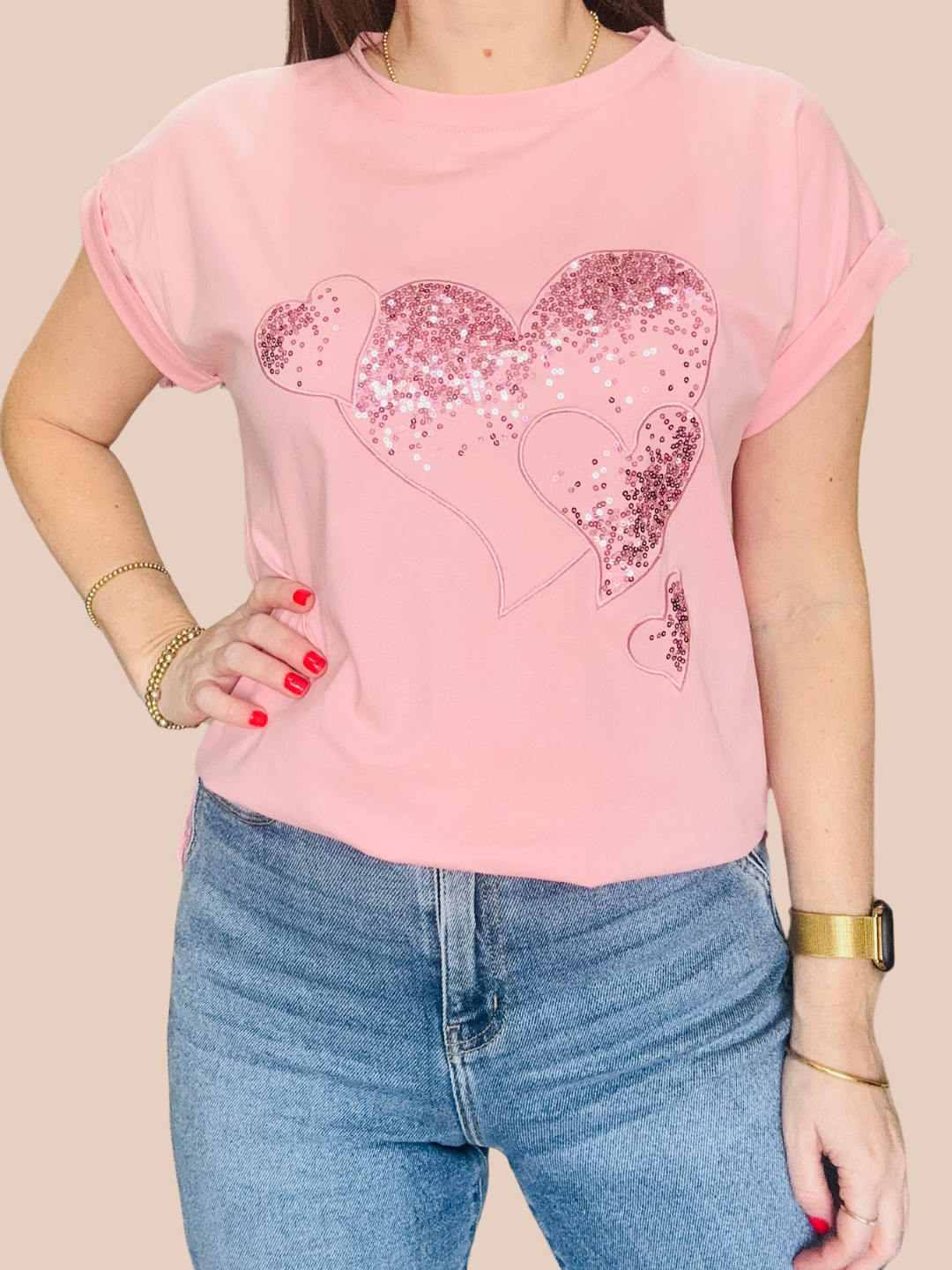 Pink Sequin Heart Shirt