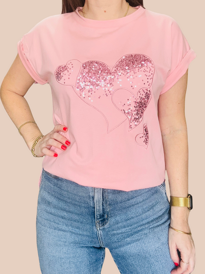 Pink Sequin Heart Shirt