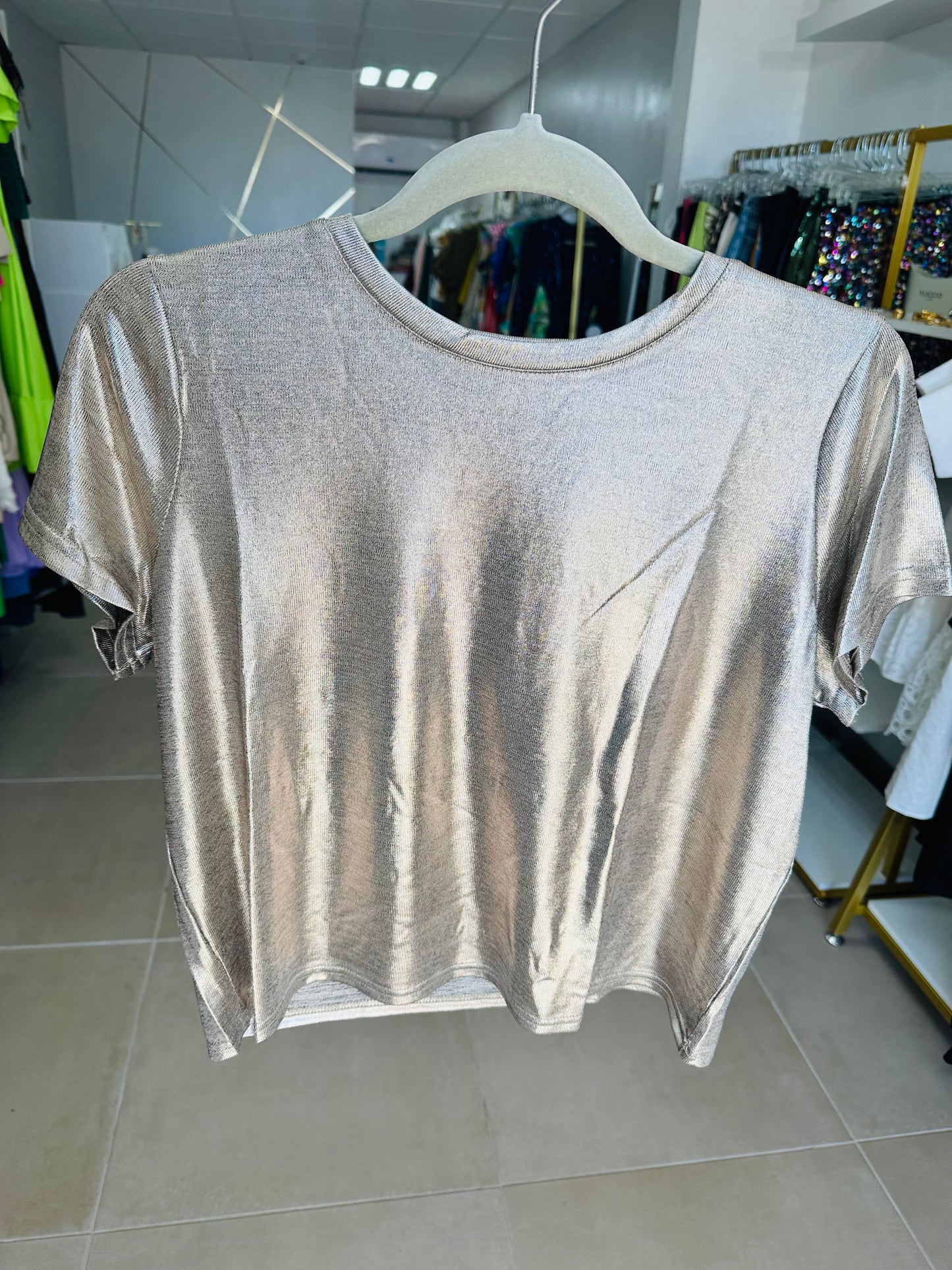 Silver  Metallic Knit Shirt