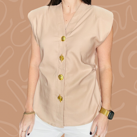 Golden Nude Padded Shoulder Blouse