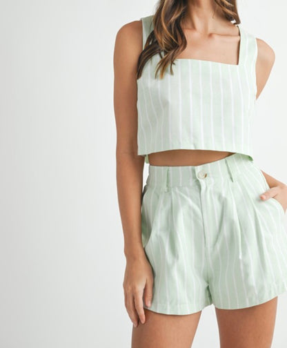 Mint Stripes Short  Set