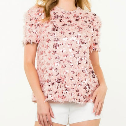 Pink Fringe/ Sequin Top - PLUS