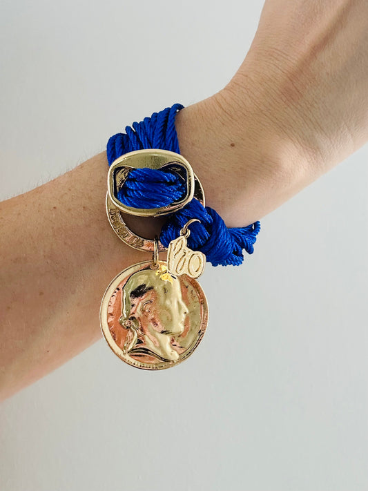 Blue Thread Gold Charm Bracelet