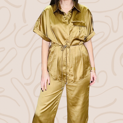 Olive Satin  Top +Pants Set