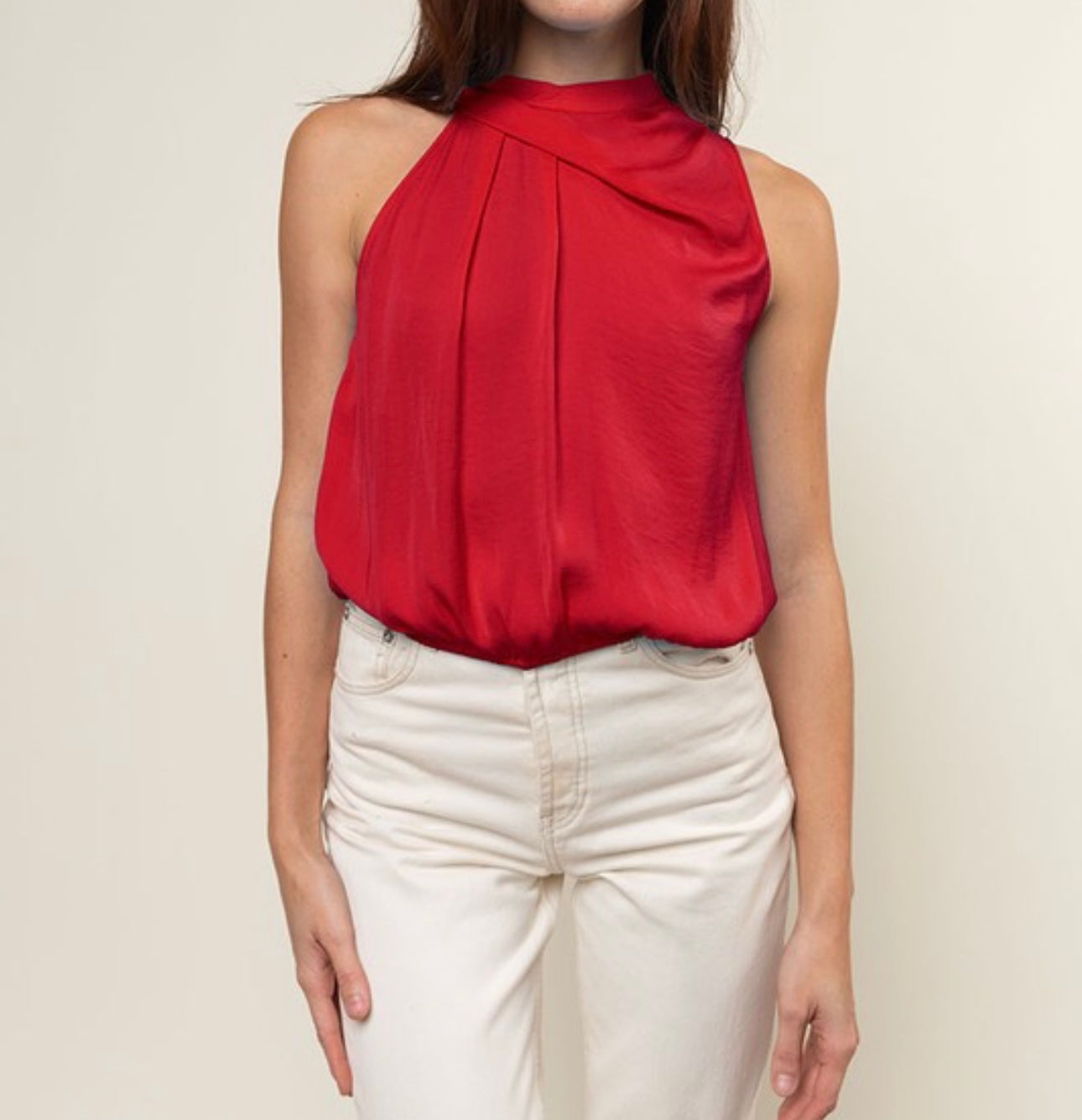 Red Asymmetric Neck Top