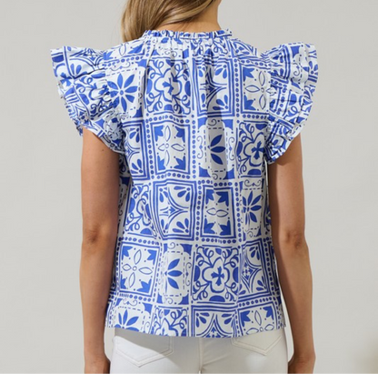 Capri Blue Print Top