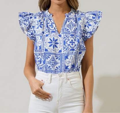 Capri Blue Print Top