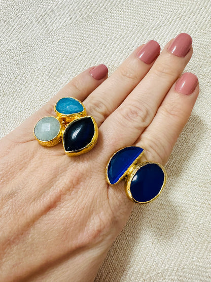 Blue Stones Gold Plated Ring