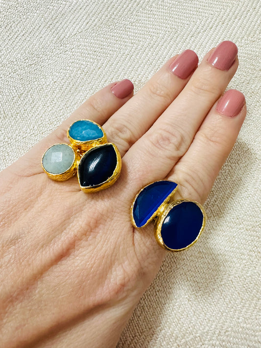 Blue Stones Gold Plated Ring