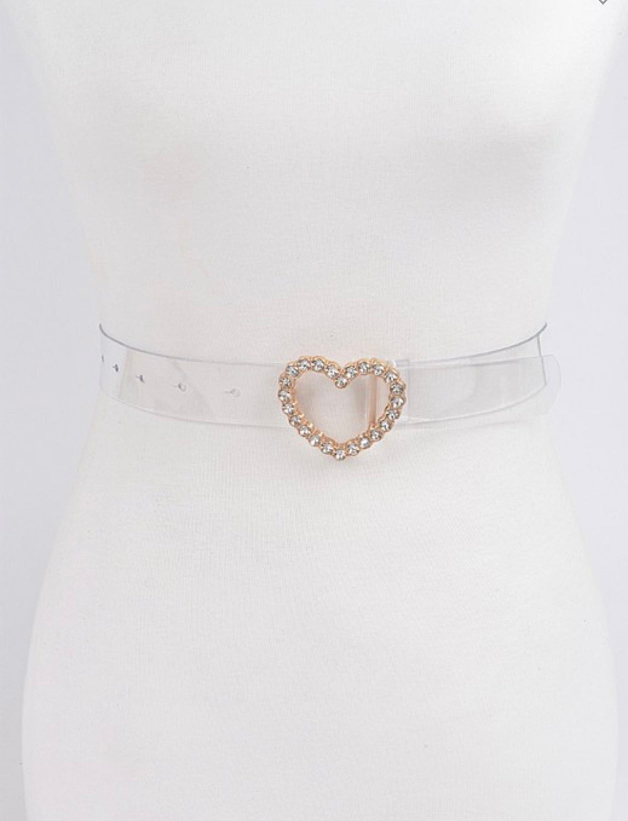 Rhinestone Gold Heart Clear Belt