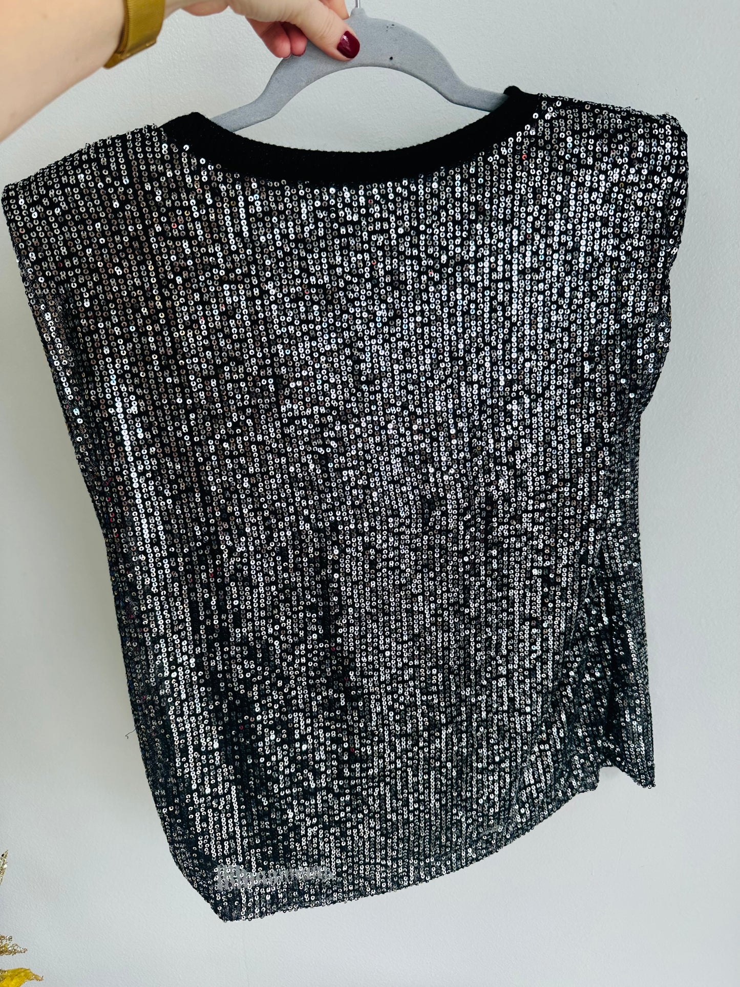 Black Silver Sequin Top