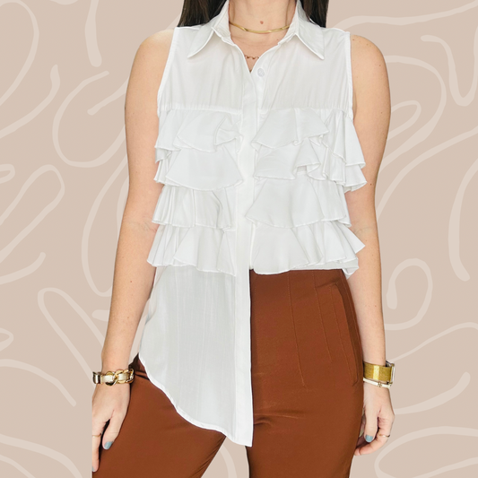 White Ruffle Blouse By Gracia