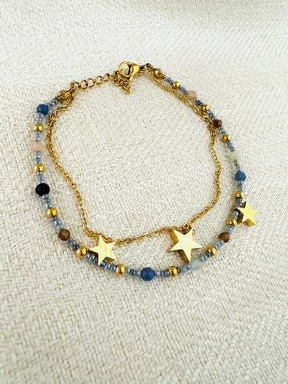 Stars / blue beads  Bracelet