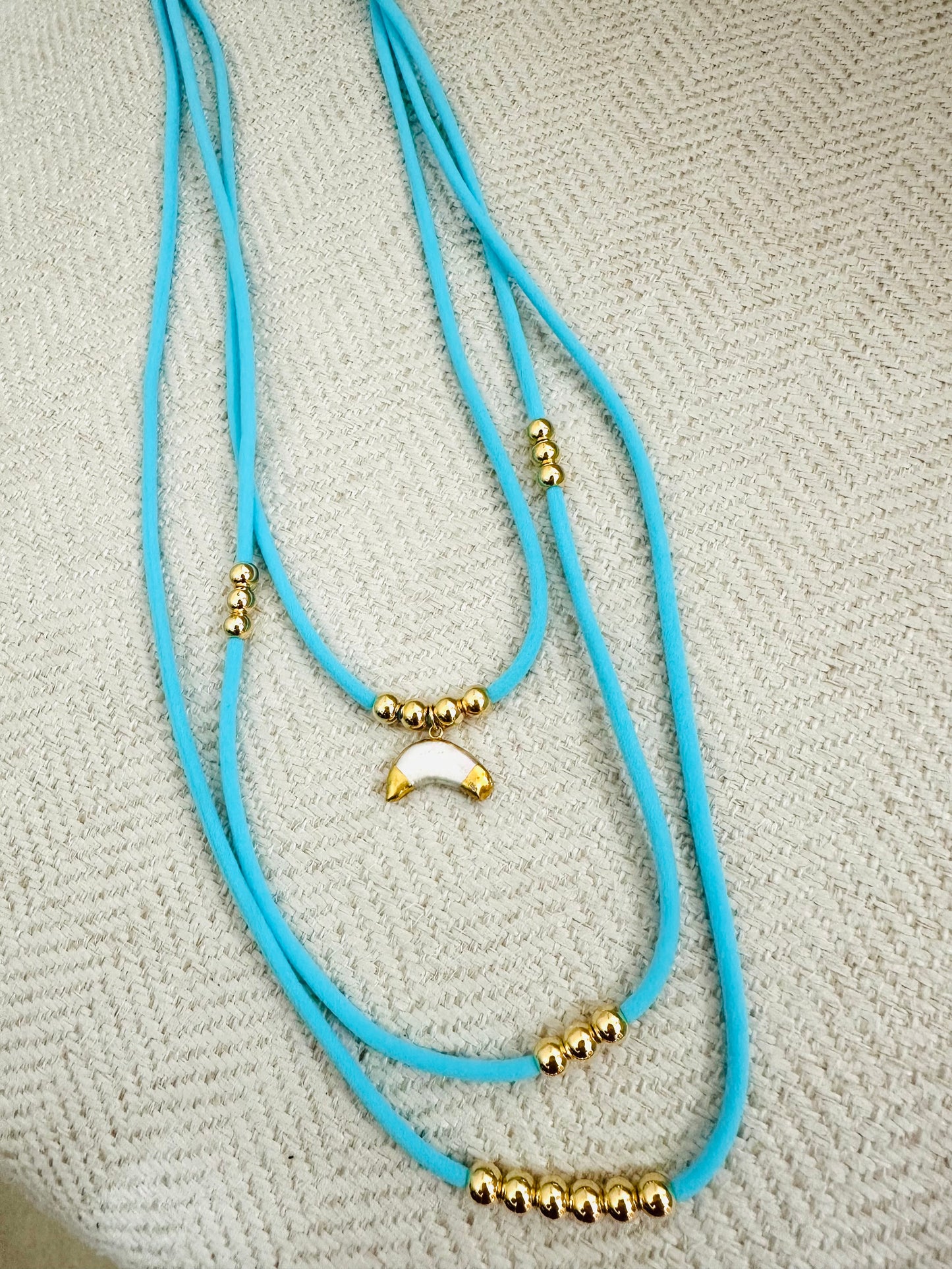 Turquoise Elastic Layers Necklace with Moon Charm