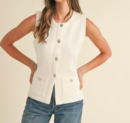 White Glam Buttons Vest