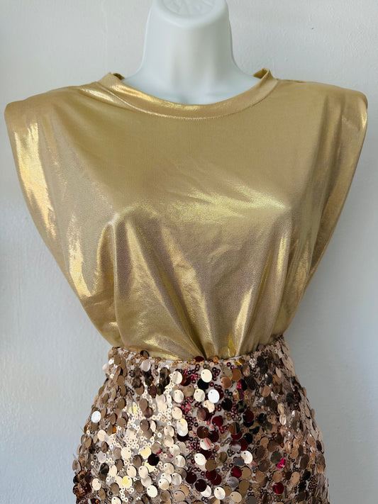 Gold Metallic Shoulder Pads Top