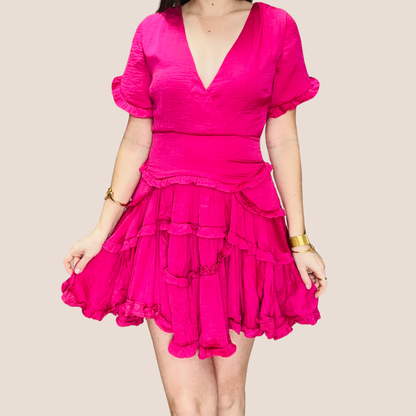 Rose Pink Ruffle Short Dress