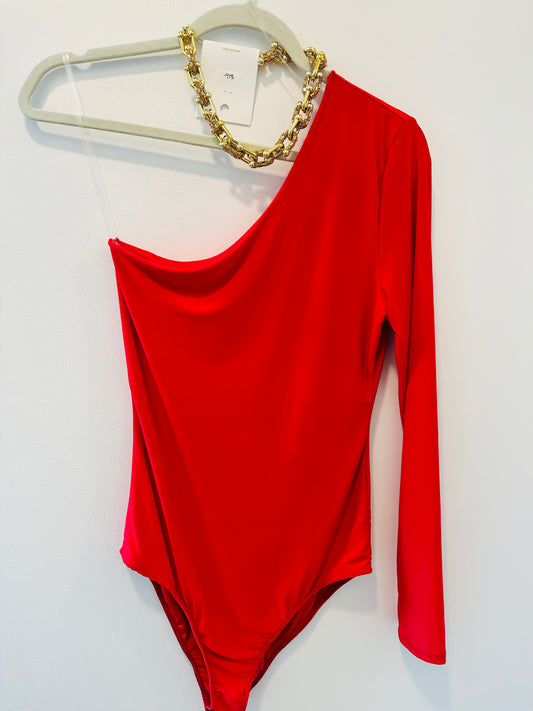 Red One Sleeve Bodysuit