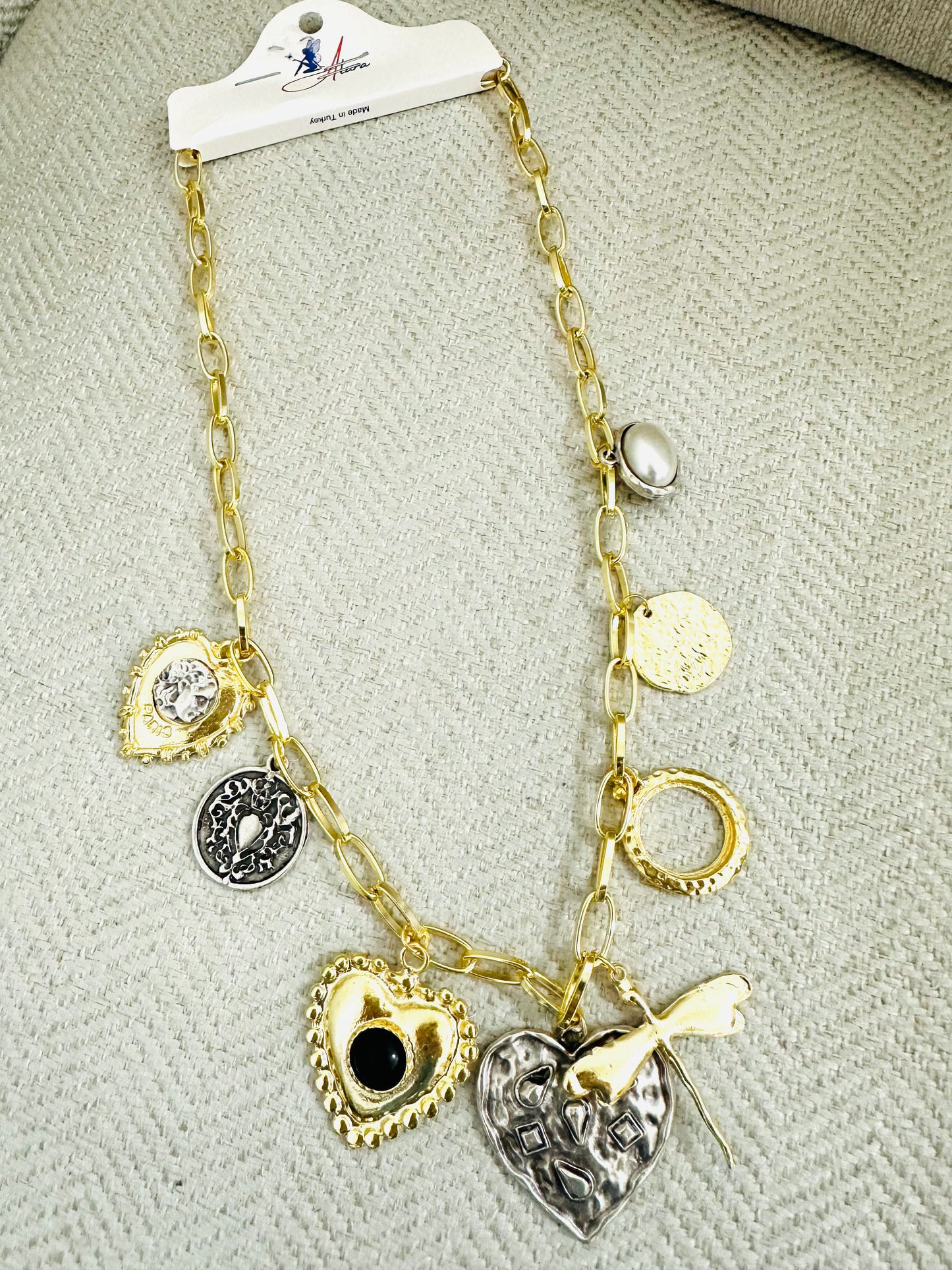 Multi Charm Gold Plated Necklace