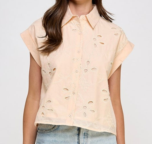 Peach button down Top