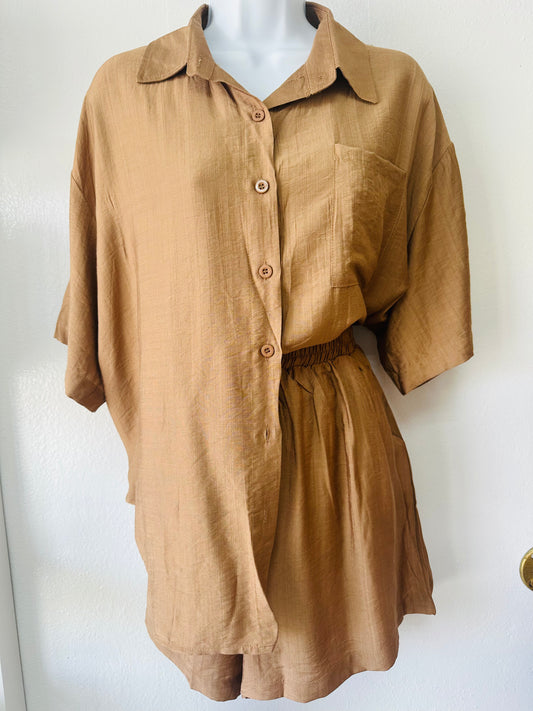 Mocha Blouse+ Short Set