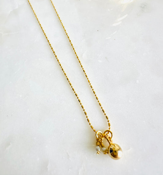 Mini Ball/ Pearls  Chain Necklace - Gold Plated