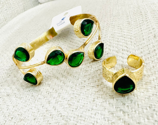 Green Stone Cuff +Earring Set