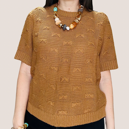 Camel Bow Stitch Knit  sweater