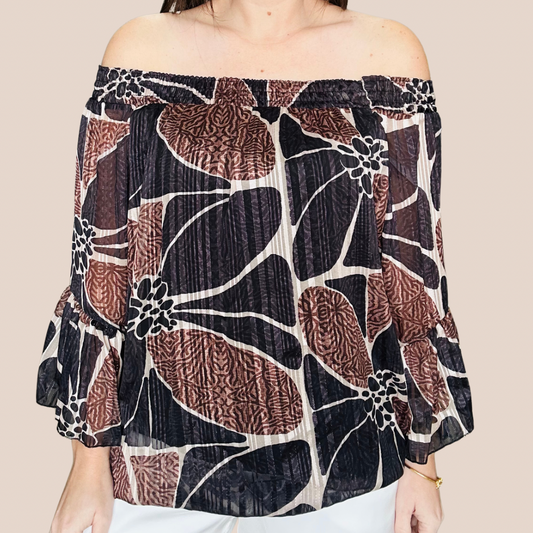 Brown/Black Gliterry Offshoulder Top