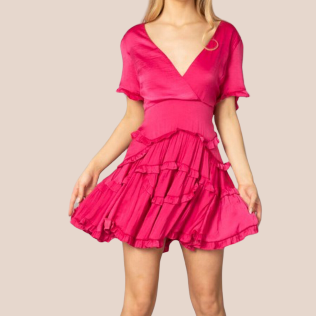 Rose Pink Ruffle Short Dress